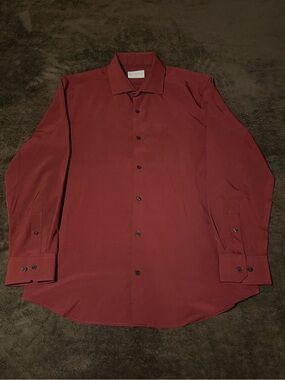Perry Ellis Portfolio Performance Tech Burgundy Slim Fit Button Down Dress Shirt